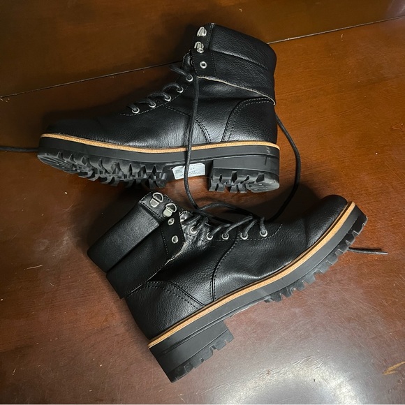 Indigo Rd Boots 9.5 Black Faux Leather Monk Strap Boots Size Women’s Ankle Biker - Picture 4 of 8